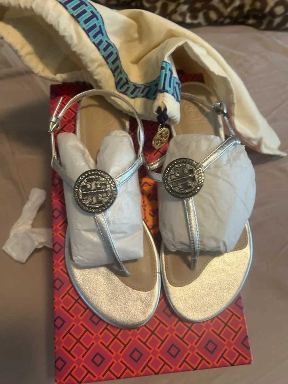 Tory Burch Silver Cristal Sandals 6.5
